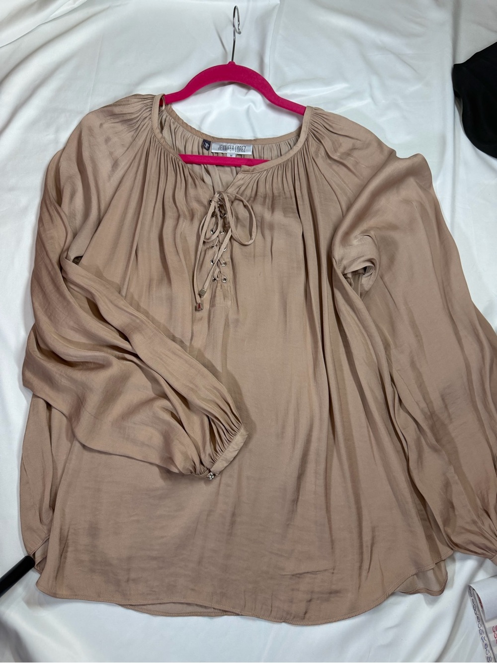Jennifer Lopez Black Lace-Up Peasant Blouse